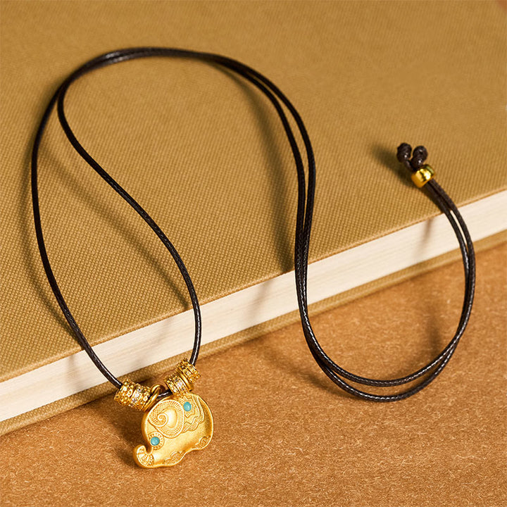 Collana con ciondolo in corda di resistenza in ottone placcato oro 24k con simbolo dell'elefante e Buddha Stones - image 4