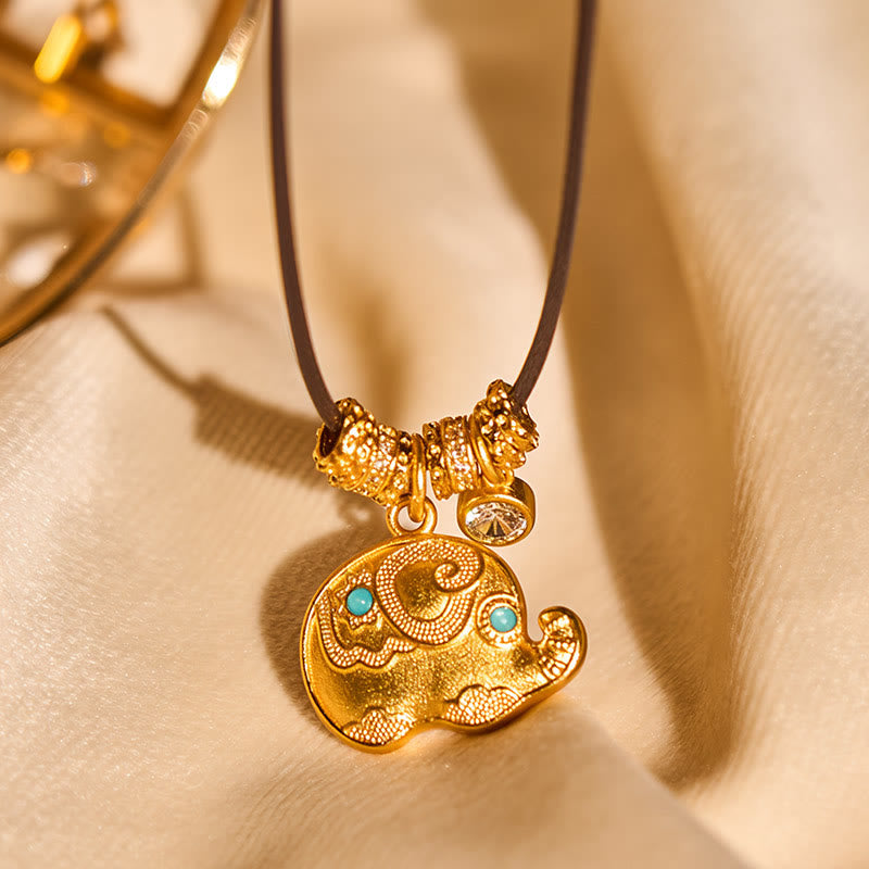 Collana con ciondolo in corda di resistenza in ottone placcato oro 24k con simbolo dell'elefante e Buddha Stones - image 3