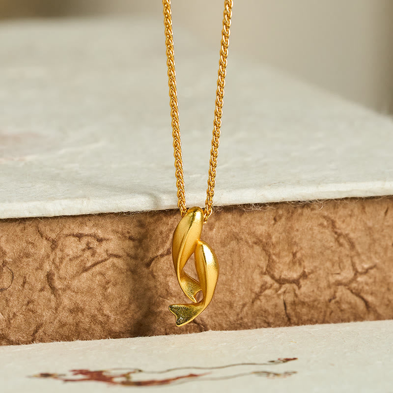 Collana con ciondolo a forma di pesce koi doppio con Buddha Stones e catena in ottone placcato oro 24k - image 1