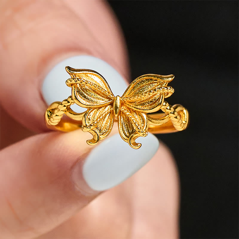 Anello regolabile con simbolo della farfalla in ottone placcato oro 24k Buddha Stones - image 4