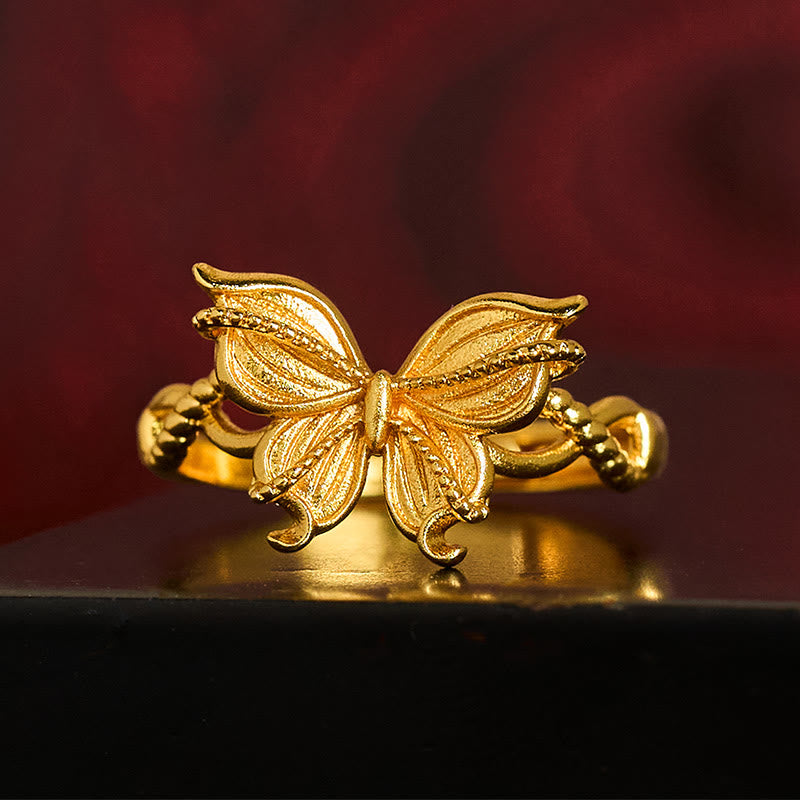 Anello regolabile con simbolo della farfalla in ottone placcato oro 24k Buddha Stones - image 2