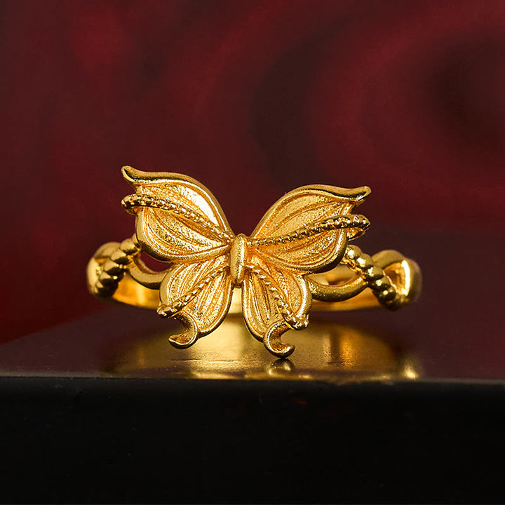 Anello regolabile con simbolo della farfalla in ottone placcato oro 24k Buddha Stones - image 2