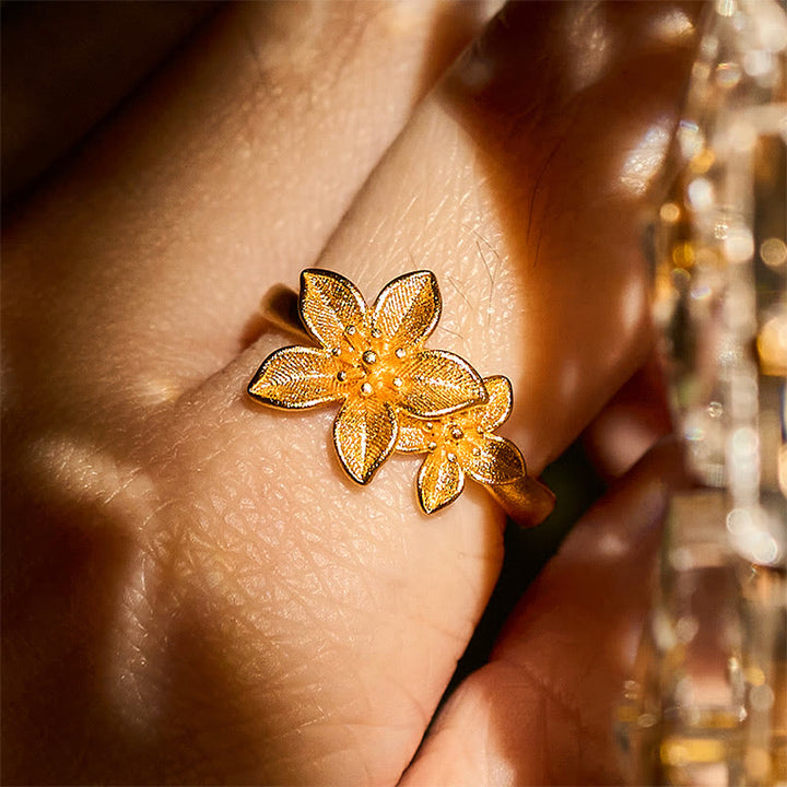 Anello regolabile in ottone e rame placcato oro 24k con fiore lilla Buddha Stones - image 8