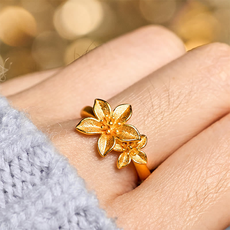 Anello regolabile in ottone e rame placcato oro 24k con fiore lilla Buddha Stones - image 7