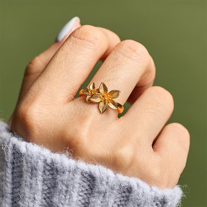 Anello regolabile in ottone e rame placcato oro 24k con fiore lilla Buddha Stones - image 10