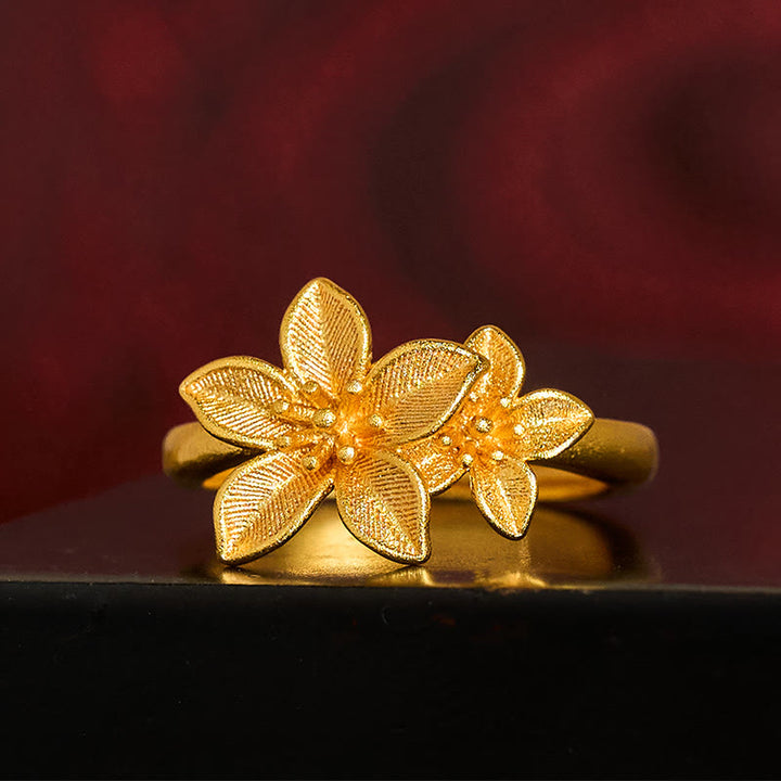 Anello regolabile in ottone e rame placcato oro 24k con fiore lilla Buddha Stones - image 2