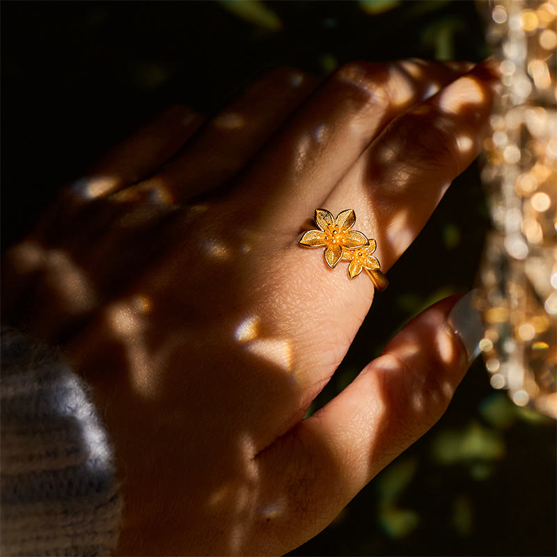 Anello regolabile in ottone e rame placcato oro 24k con fiore lilla Buddha Stones - image 11