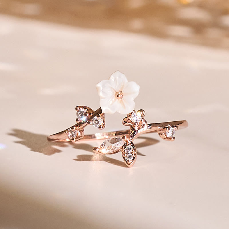 Anello di rame curativo regolabile con motivo a fiori bianchi Buddha Stones - Oro rosa - image 0