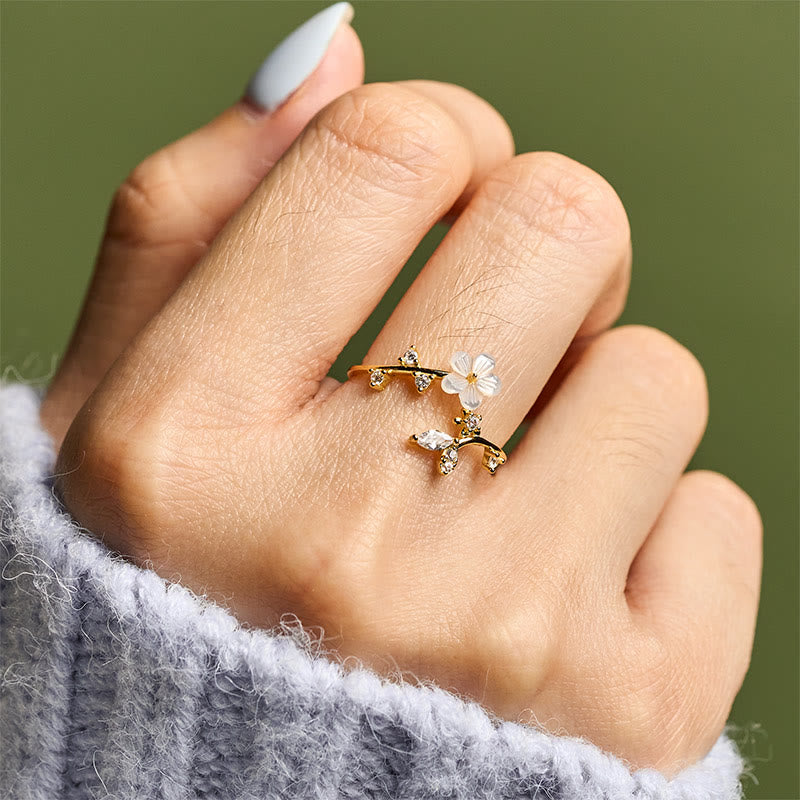 Anello di benedizione regolabile con motivo floreale bianco in argento sterling 925 Buddha Stones - image 22