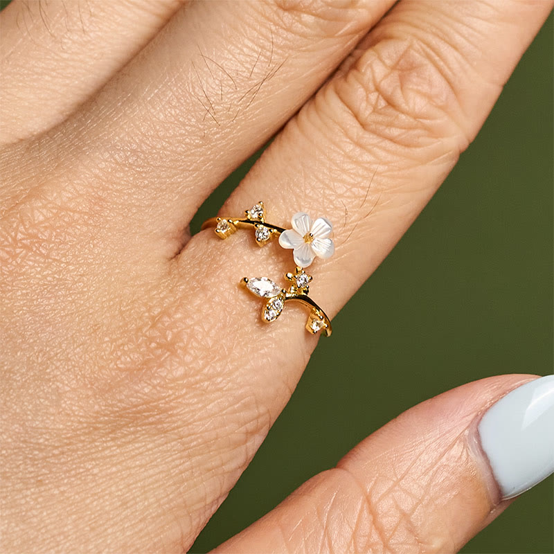 Anello di benedizione regolabile con motivo floreale bianco in argento sterling 925 Buddha Stones - image 21