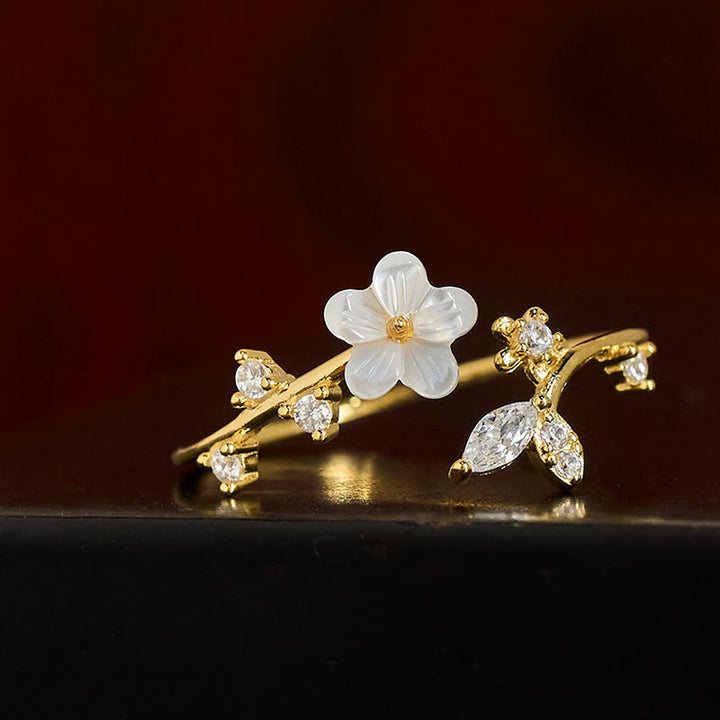 Anello di benedizione regolabile con motivo floreale bianco in argento sterling 925 Buddha Stones - image 18