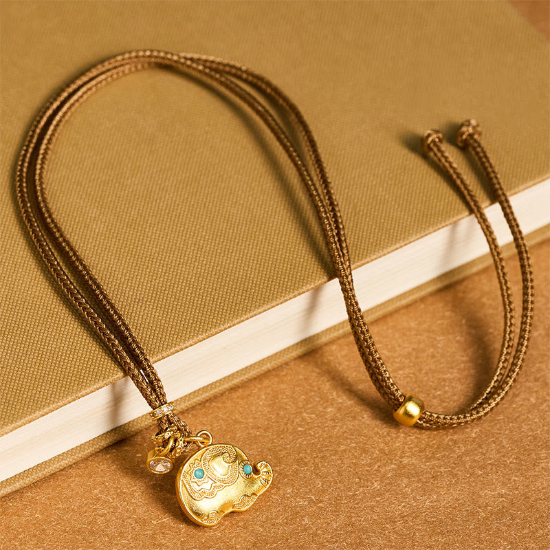 Collana con ciondolo a forma di corda intrecciata in ottone placcato oro 24k con simbolo dell'elefante e Buddha Stones - image 3