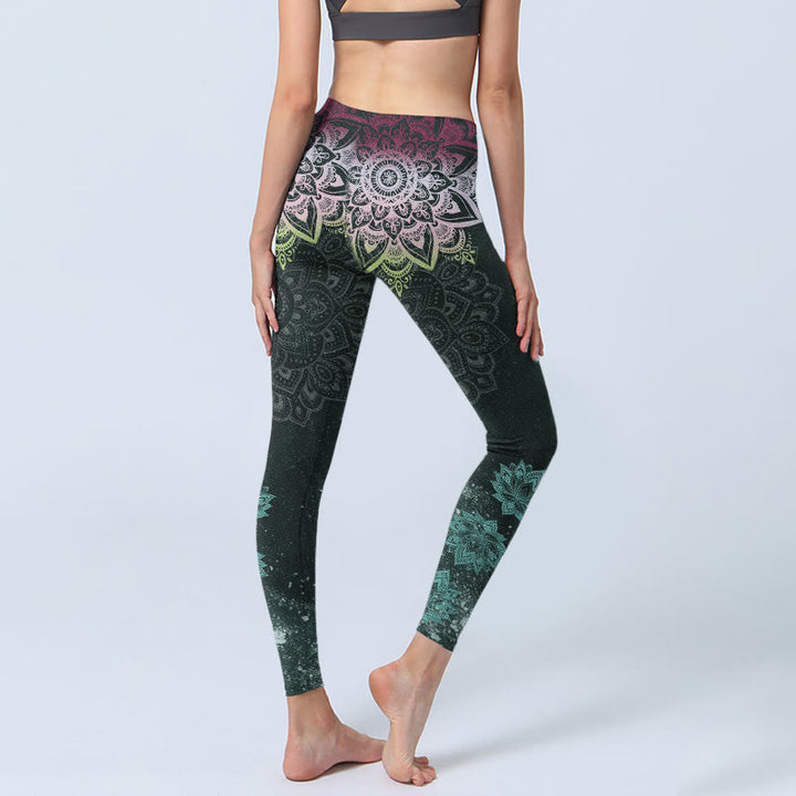 Leggings da palestra con stampa di Buddha Stones, mandala, fiori di loto, pantaloni da yoga da donna - image 4