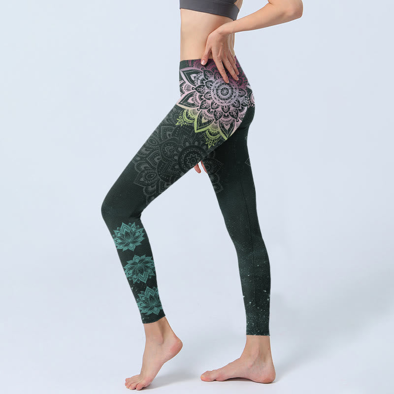 Leggings da palestra con stampa di Buddha Stones, mandala, fiori di loto, pantaloni da yoga da donna - image 2