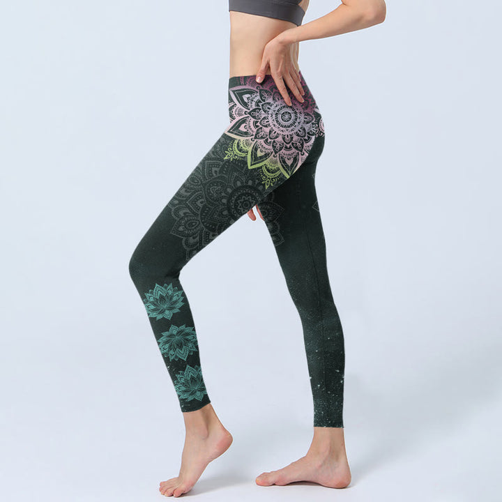 Leggings da palestra con stampa di Buddha Stones, mandala, fiori di loto, pantaloni da yoga da donna - image 2