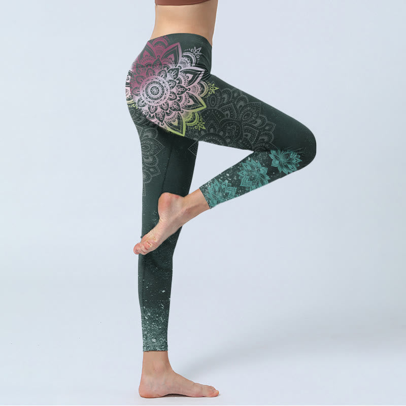 Leggings da palestra con stampa di Buddha Stones, mandala, fiori di loto, pantaloni da yoga da donna - image 3