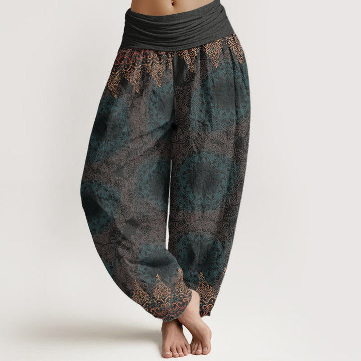 Pantaloni harem da donna con elastico in vita, in cotone, con motivi mandala triangolari e Buddha Stones - Grigio scuro - US22, UK/AU26, EU54 (6XL) - image 13