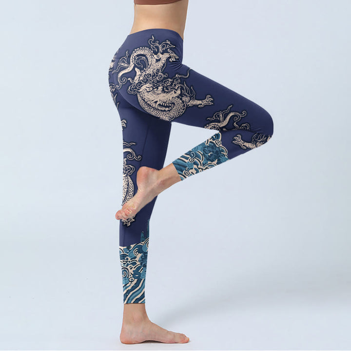 Leggings da palestra con stampa a onde di drago Buddha Stones, pantaloni da yoga da donna - image 3