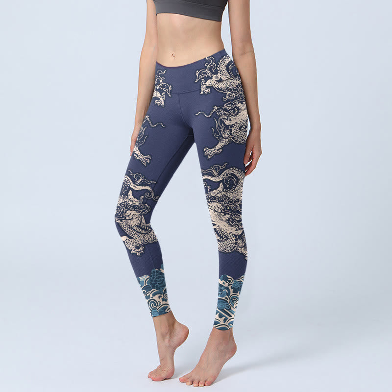 Leggings da palestra con stampa a onde di drago Buddha Stones, pantaloni da yoga da donna - Blu notte - US18, UK/AU22, EU50 (4XL) - image 0
