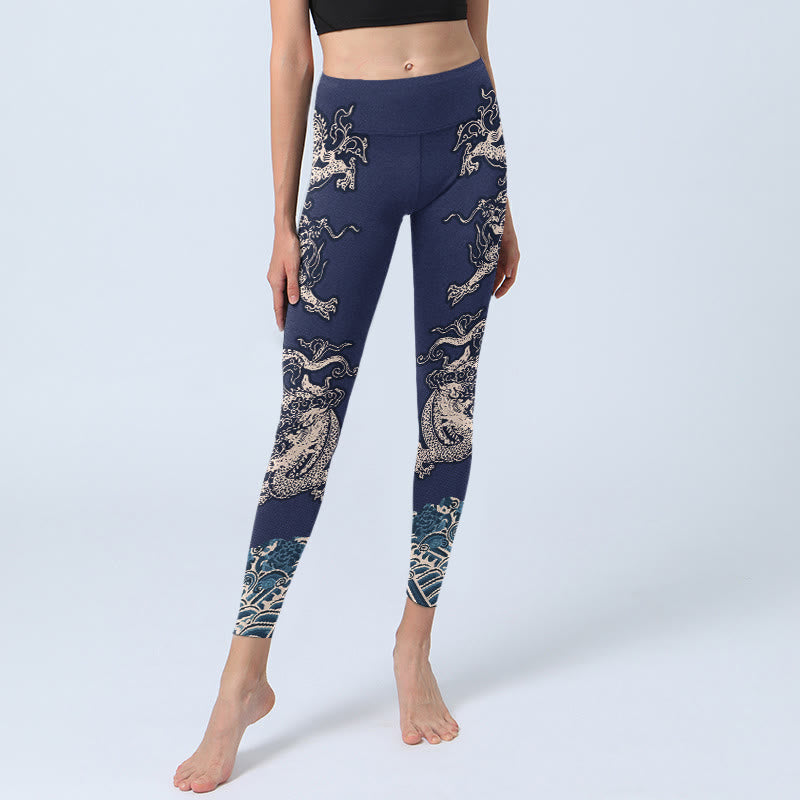 Leggings da palestra con stampa a onde di drago Buddha Stones, pantaloni da yoga da donna - image 6