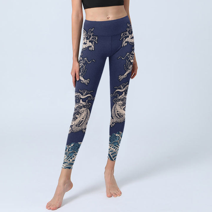 Leggings da palestra con stampa a onde di drago Buddha Stones, pantaloni da yoga da donna - image 6