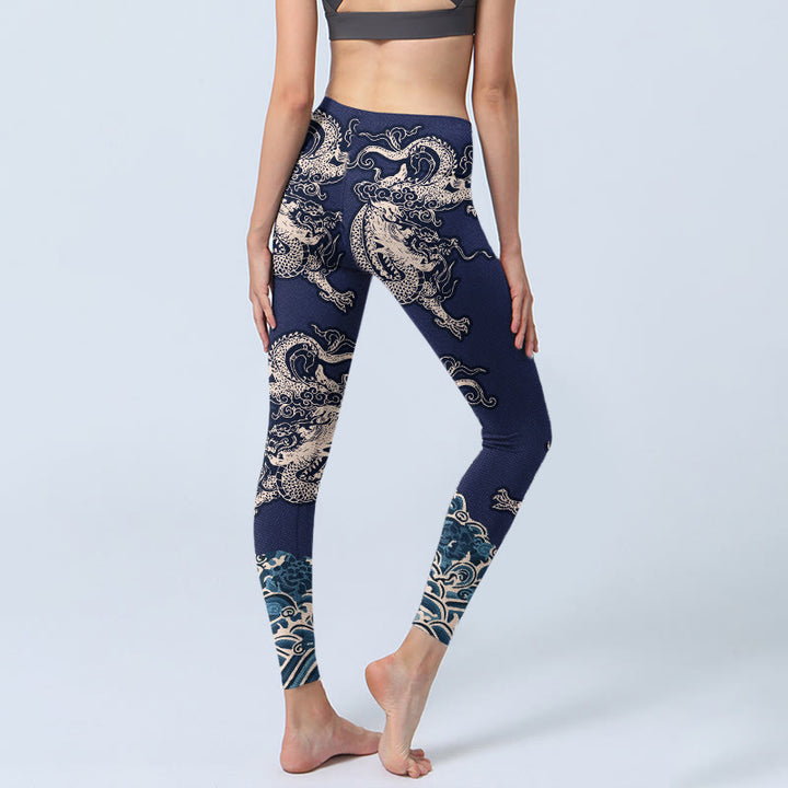 Leggings da palestra con stampa a onde di drago Buddha Stones, pantaloni da yoga da donna - image 4