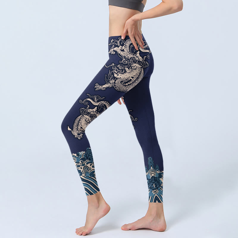 Leggings da palestra con stampa a onde di drago Buddha Stones, pantaloni da yoga da donna - image 2