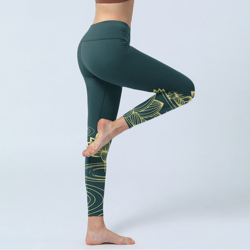 Leggings da palestra con stampa Buddha Stones Lotus Flowers Ripples, pantaloni da yoga da donna - image 3