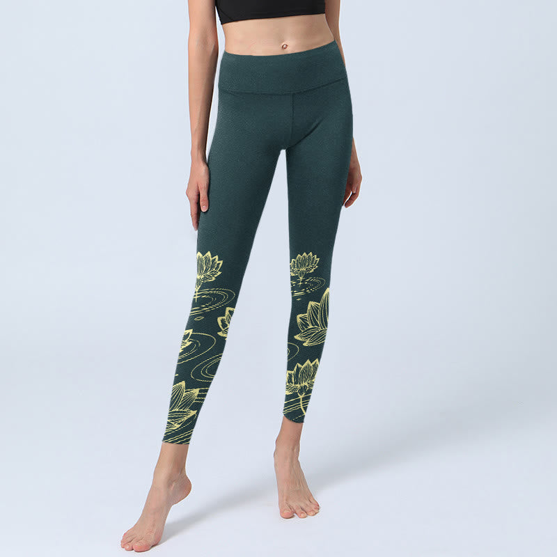 Leggings da palestra con stampa Buddha Stones Lotus Flowers Ripples, pantaloni da yoga da donna - image 5