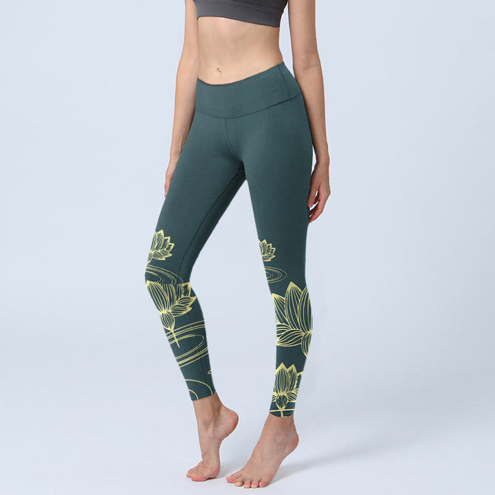 Leggings da palestra con stampa Buddha Stones Lotus Flowers Ripples, pantaloni da yoga da donna - SeaGreen - US18, UK/AU22, EU50 (4XL) - image 0