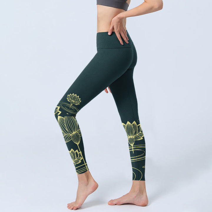 Leggings da palestra con stampa Buddha Stones Lotus Flowers Ripples, pantaloni da yoga da donna - image 2