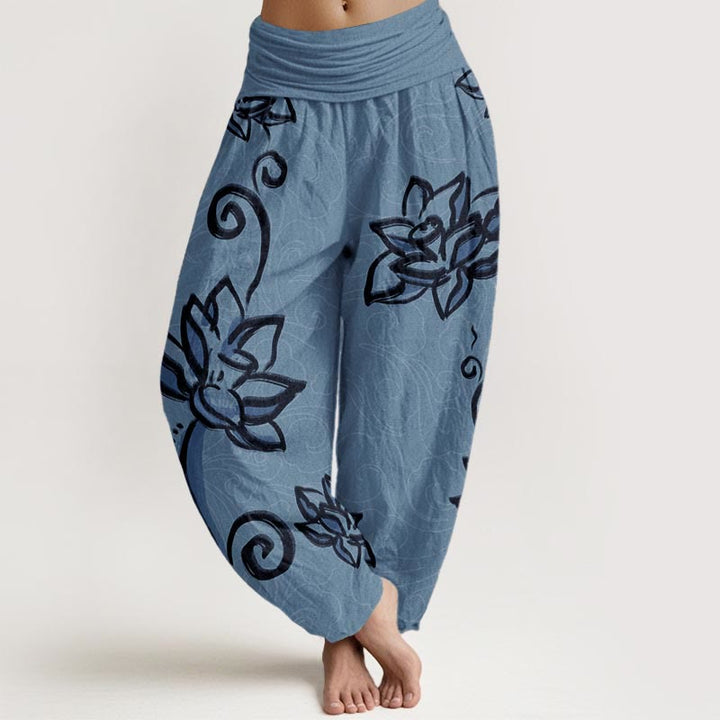 Pantaloni harem da donna con elastico in vita, in cotone, casual, motivo: Buddha Stones Lotus e nuvole di buon auspicio - Turchese medio - US22, UK/AU26, EU54 (6XL) - image 4