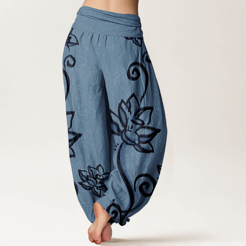 Pantaloni harem da donna con elastico in vita, in cotone, casual, motivo: Buddha Stones Lotus e nuvole di buon auspicio - image 5