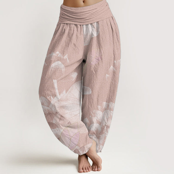 Pantaloni harem da donna con elastico in vita, in cotone rosa e bianco, con Buddha Stones - Salmone scuro - US22, UK/AU26, EU54 (6XL) - image 0