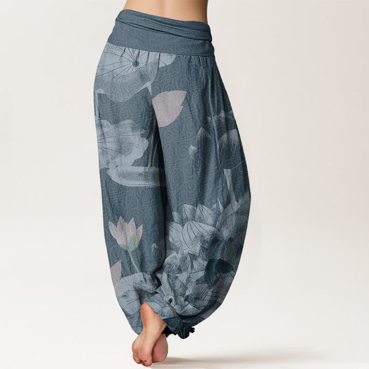 Pantaloni harem da donna con elastico in vita, in cotone rosa e bianco, con Buddha Stones - image 5
