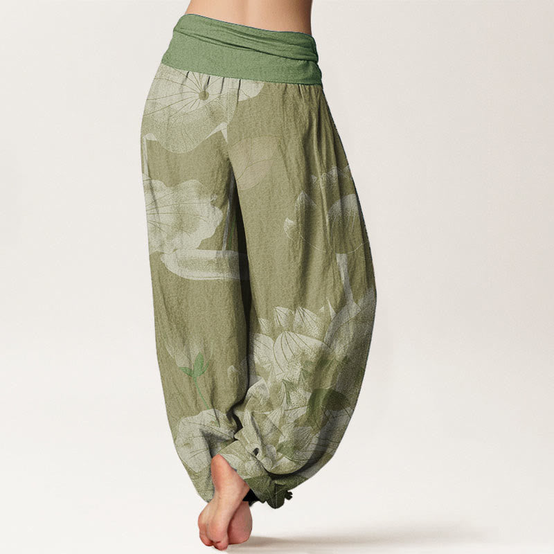 Pantaloni harem da donna con elastico in vita, in cotone rosa e bianco, con Buddha Stones - image 8