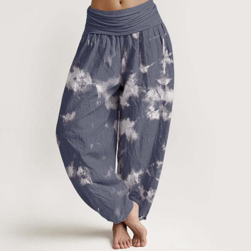 Pantaloni harem da donna con elastico in vita, motivo tie-dye, in cotone con linee bianche e pois, motivo Buddha Stones - SteelBlue - US22, UK/AU26, EU54 (6XL) - image 4