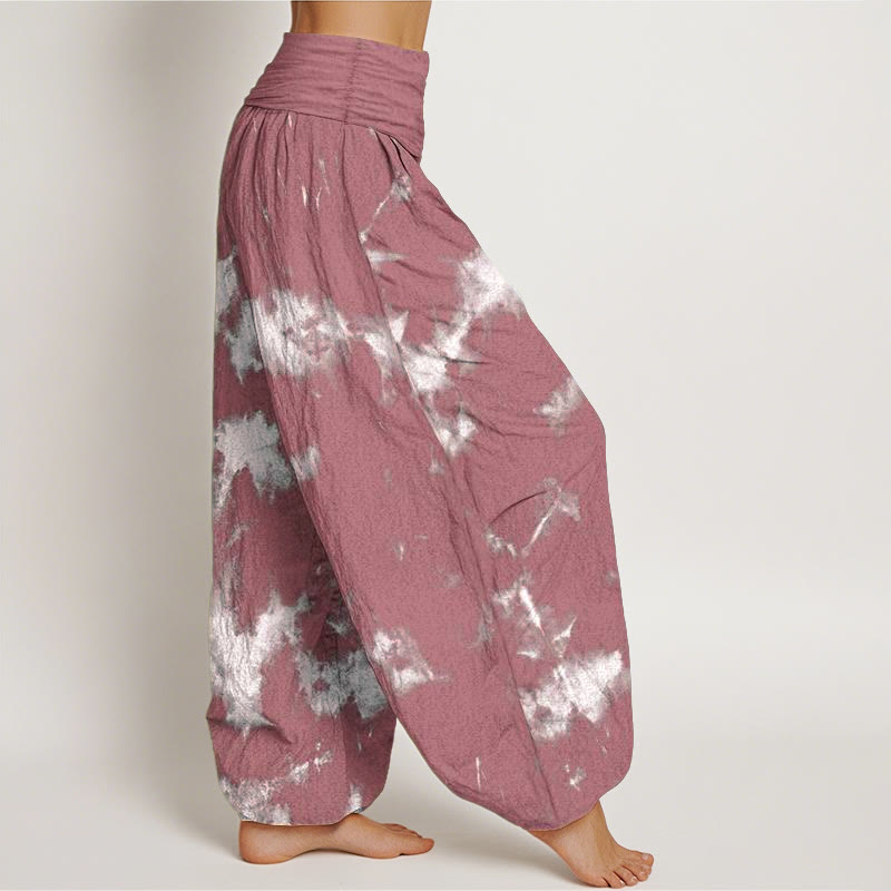 Pantaloni harem da donna con elastico in vita, motivo tie-dye, in cotone con linee bianche e pois, motivo Buddha Stones - image 8