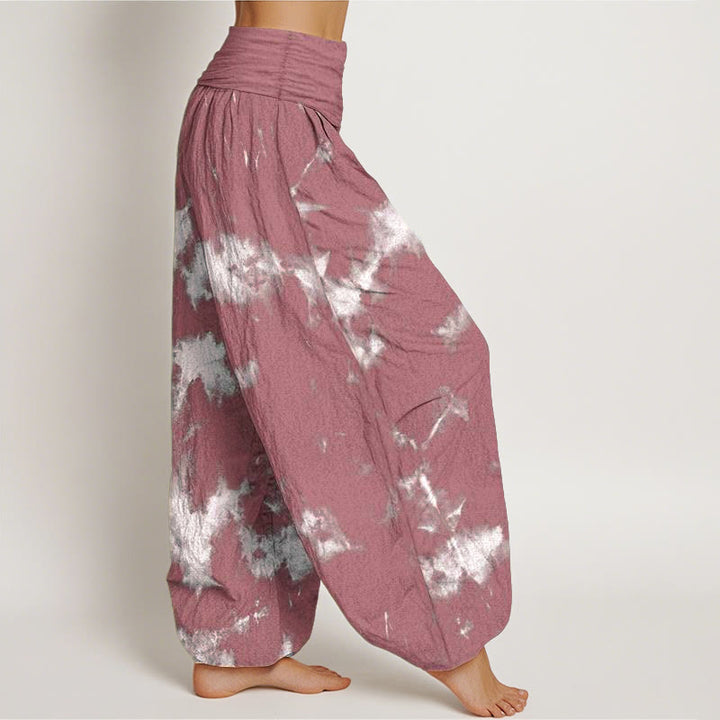 Pantaloni harem da donna con elastico in vita, motivo tie-dye, in cotone con linee bianche e pois, motivo Buddha Stones - image 8