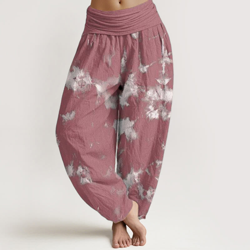 Pantaloni harem da donna con elastico in vita, motivo tie-dye, in cotone con linee bianche e pois, motivo Buddha Stones - IndianRed - US22, UK/AU26, EU54 (6XL) - image 7