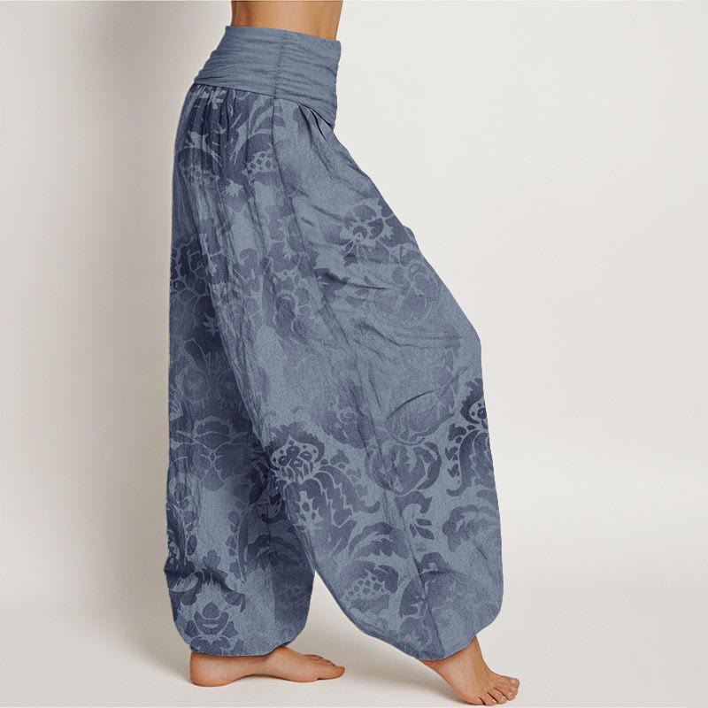 Pantaloni harem da donna con elastico in vita, in cotone, casual, con motivo a fiori e foglie, motivo Buddha Stones - image 1