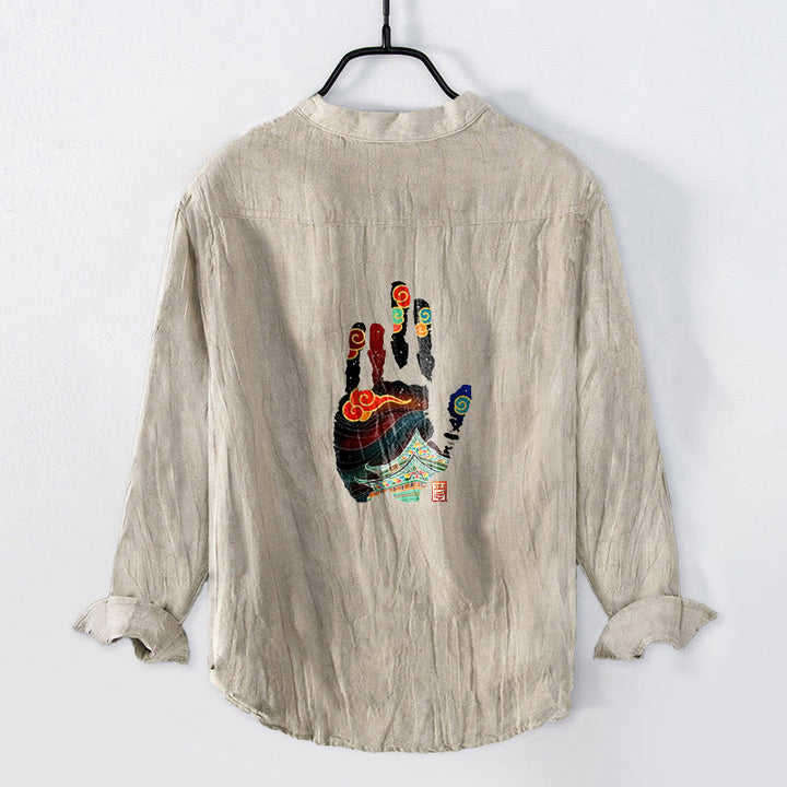 Camicia da uomo in cotone e lino a maniche lunghe con motivo architettonico, impronte Buddha Stones - Biancheria - US/UK/AU50, EU60 (5XL) - image 0