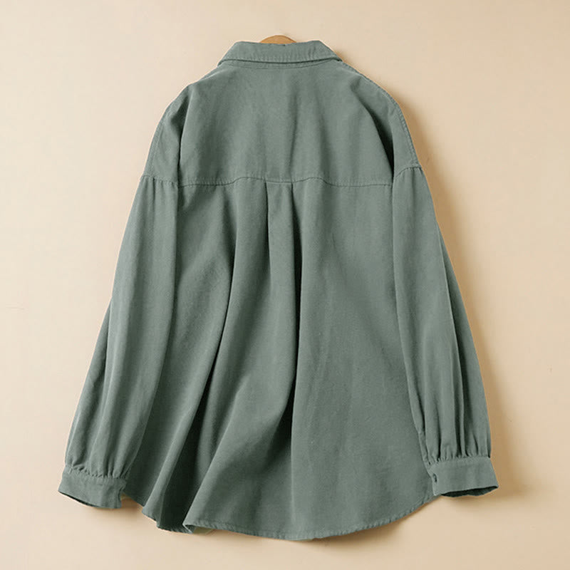 Camicia da donna in cotone a maniche lunghe con colletto rialzato e bottoni casual, motivo Buddha Stones - image 1