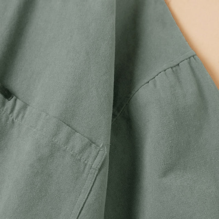 Camicia da donna in cotone a maniche lunghe con colletto rialzato e bottoni casual, motivo Buddha Stones - image 3