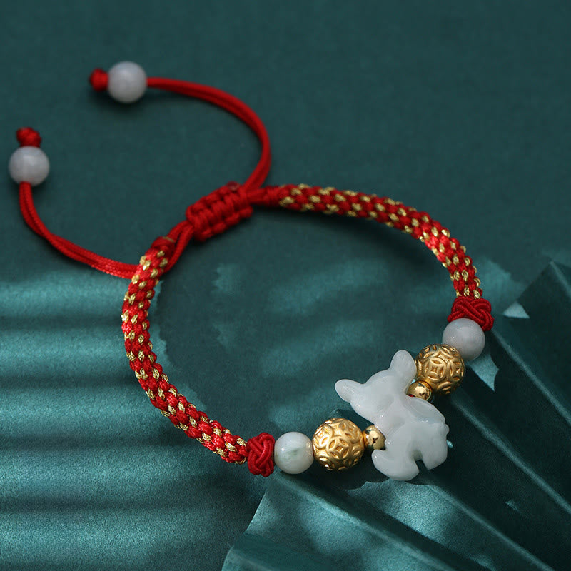 Braccialetto portafortuna con corda rossa, Buddha Stones di giada e argento dello zodiaco cinese, anno del cavallo - Cavallo (Circonferenza del polso: 14-20 cm) - image 0