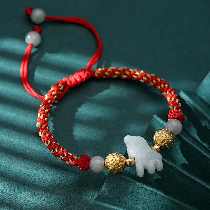 Braccialetto portafortuna con corda rossa, Buddha Stones di giada e argento dello zodiaco cinese, anno del cavallo - Tigre (Circonferenza del polso: 14-20 cm) - image 9