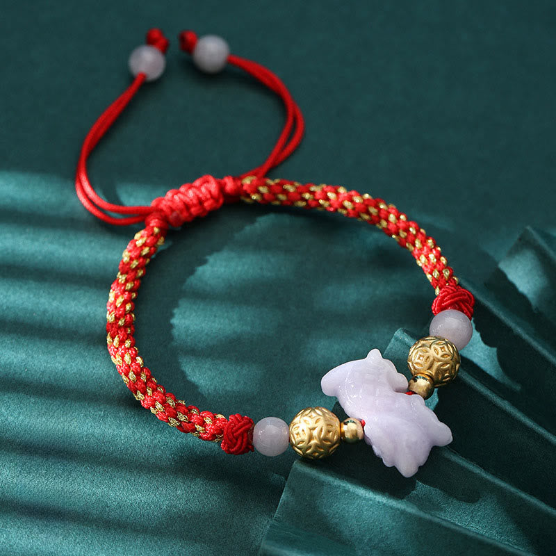 Braccialetto portafortuna con corda rossa, Buddha Stones di giada e argento dello zodiaco cinese, anno del cavallo - Drago (Circonferenza del polso: 14-20 cm) - image 16