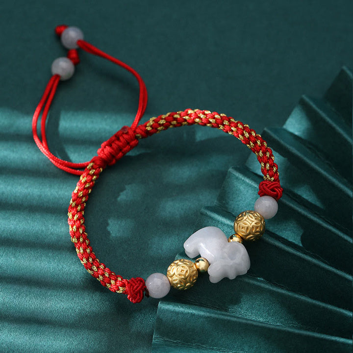 Braccialetto portafortuna con corda rossa, Buddha Stones di giada e argento dello zodiaco cinese, anno del cavallo - Capra (Circonferenza del polso: 14-20 cm) - image 18