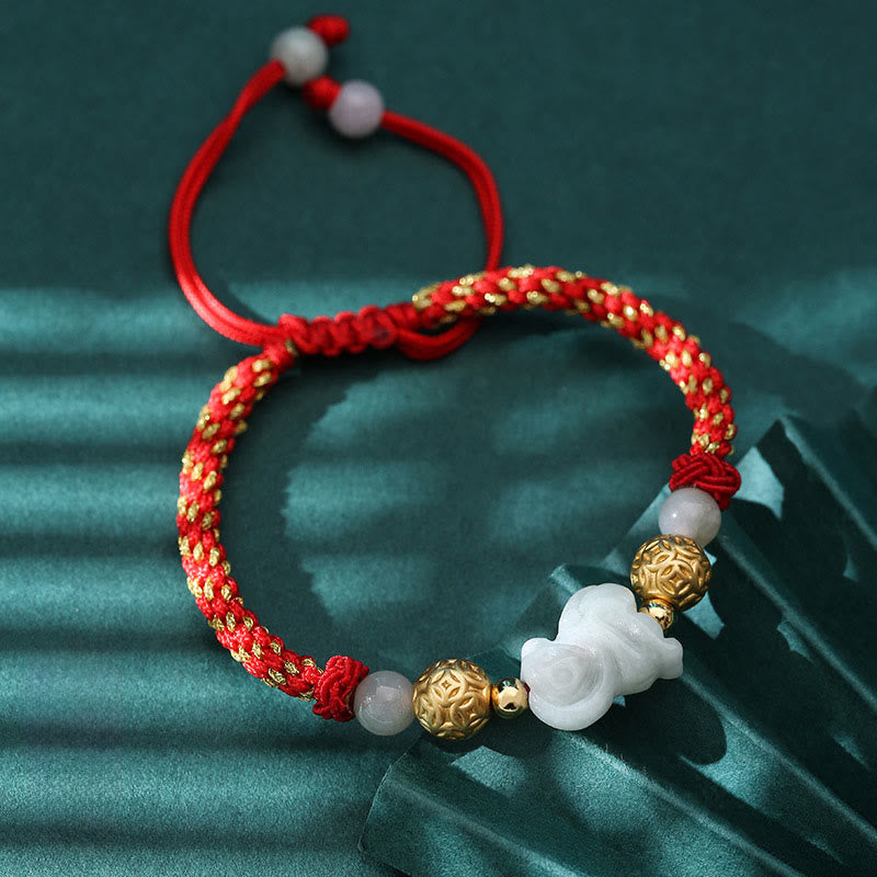 Braccialetto portafortuna con corda rossa, Buddha Stones di giada e argento dello zodiaco cinese, anno del cavallo - Scimmia (Circonferenza del polso: 14-20 cm) - image 20