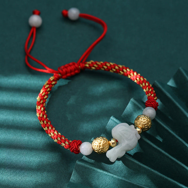 Braccialetto portafortuna con corda rossa, Buddha Stones di giada e argento dello zodiaco cinese, anno del cavallo - Gallo (Circonferenza del polso: 14-20 cm) - image 21